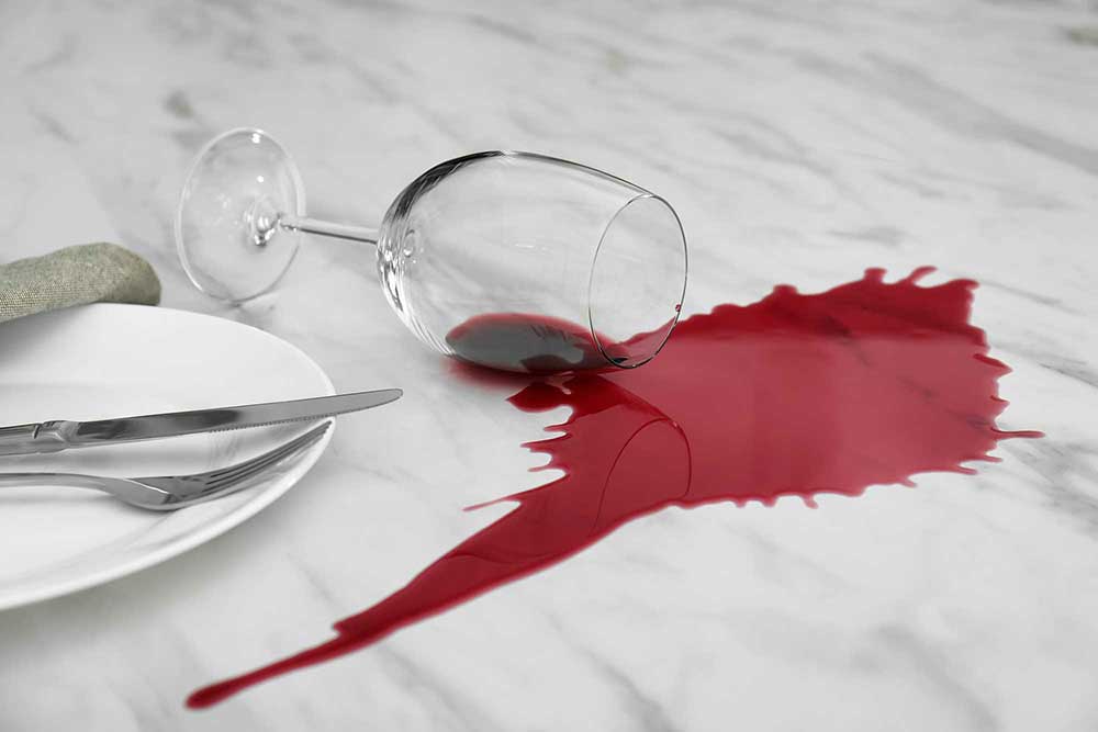 Wine spilled on a marble table.