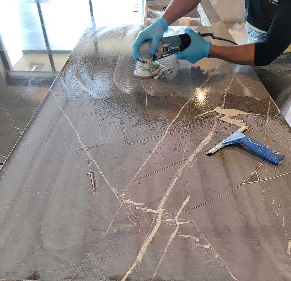 Advance Surface Pro Expert restoring marble before applying MarbleGuard Film.